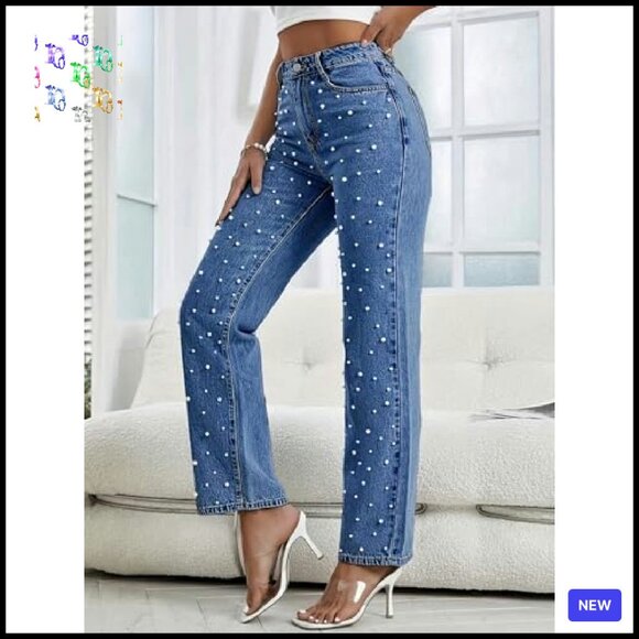 High Waisted Boyfriend Jeans Wide Leg Straight Denim Pants Y2K Chic Casual - Picture 5 of 8